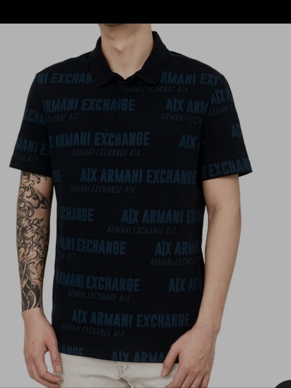 Armani Exchange All Over Logo Print Short Sleeve Button Down Shirt